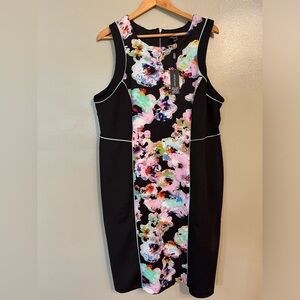 Cable & Gauge Womens Black Floral Stretch Exposed Zipper Back Dress Sz 1X NWT